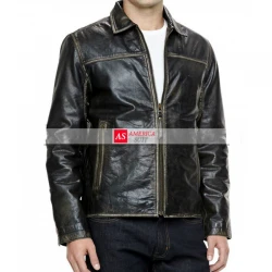 Men Black Leather Moto Jacket